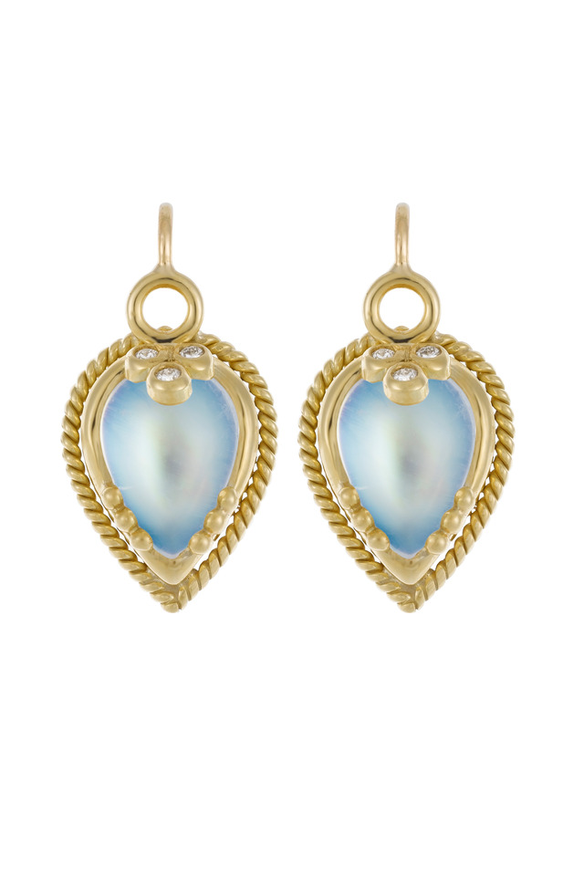 Yellow Gold Beaded Blue Moonstone Earrings