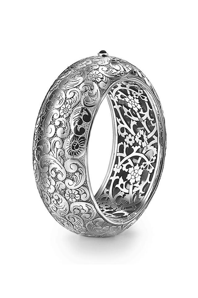 Sterling Silver Black Onyx Patterned Cuff Bracelet