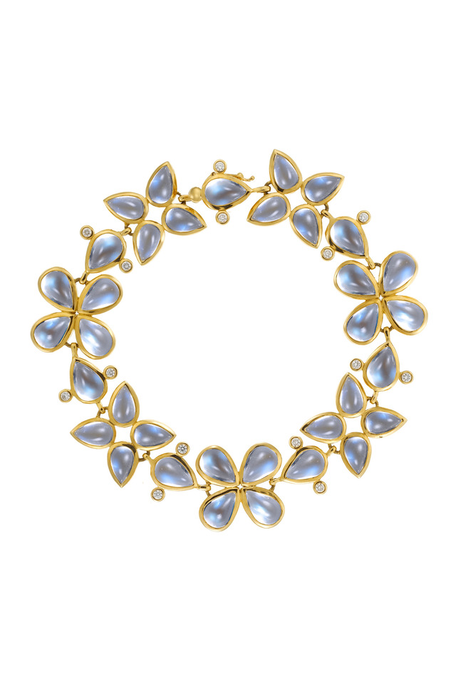 Yellow Gold Blue Moonstone Leaf Bracelet