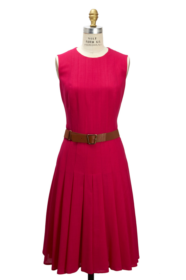Fuchsia Wool Sleevless Belted Dress