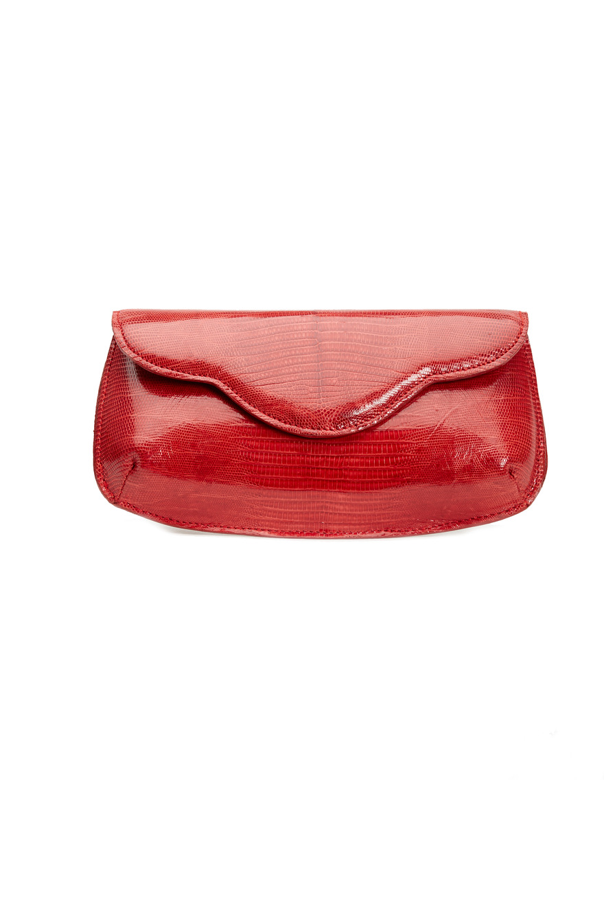 Sofia Red Lizard Envelope Clutch