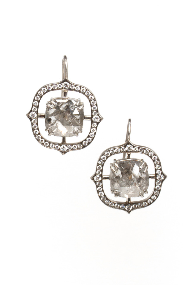 Platinum Rough & White Diamond Earrings