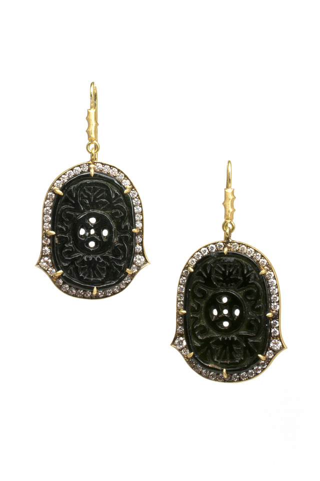 Gold Black Jade Diamond Earrings