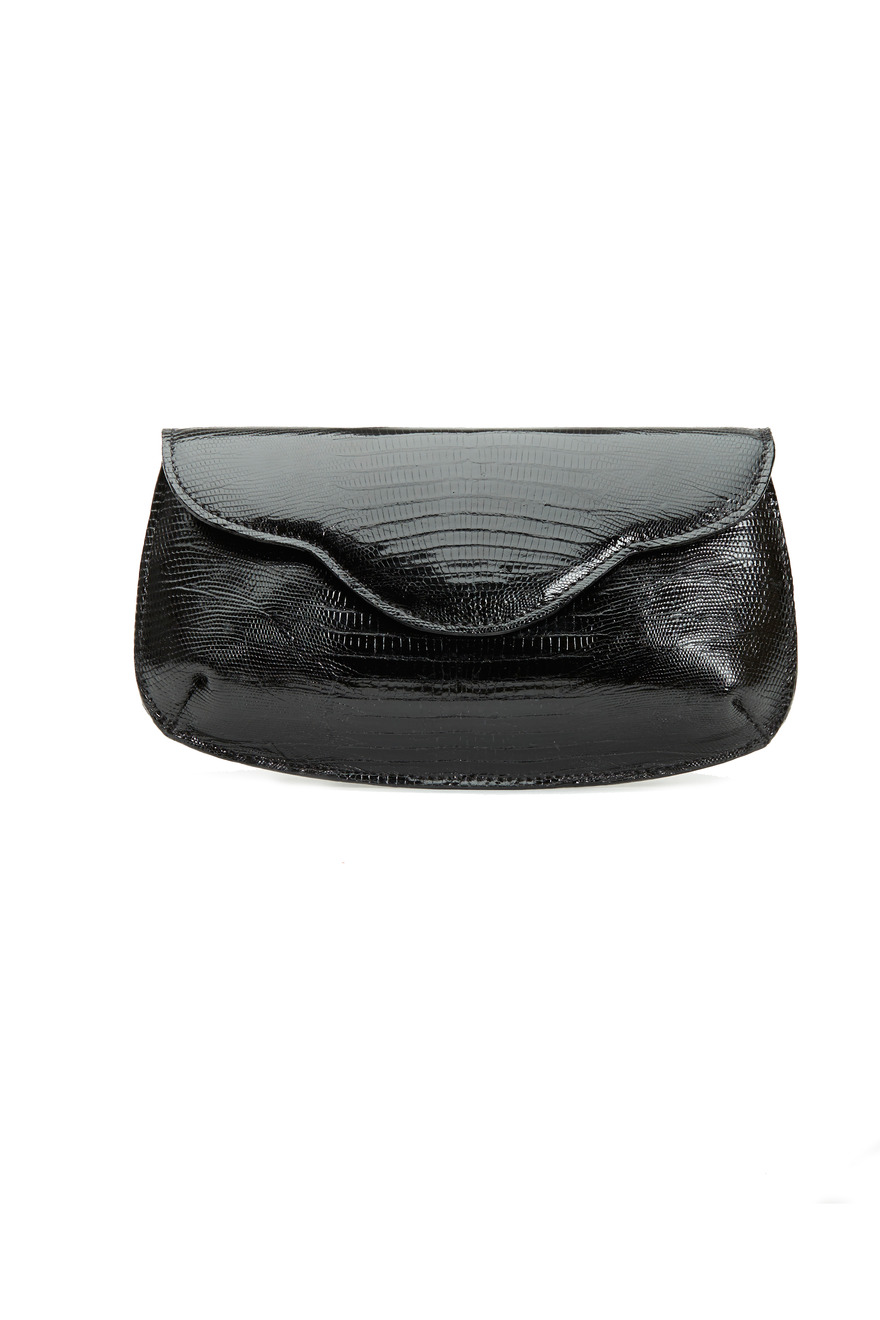 Sofia Black Lizard Swirl Flap Clutch