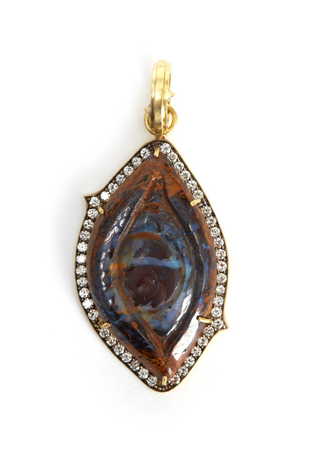 Rose Gold Hand Carved Opal Evil Eye Pendant
