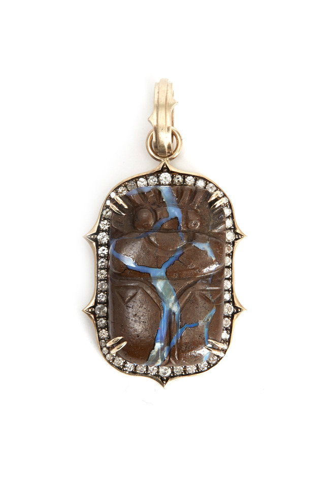 White Gold Hand Carved Scarab Diamond Pendant
