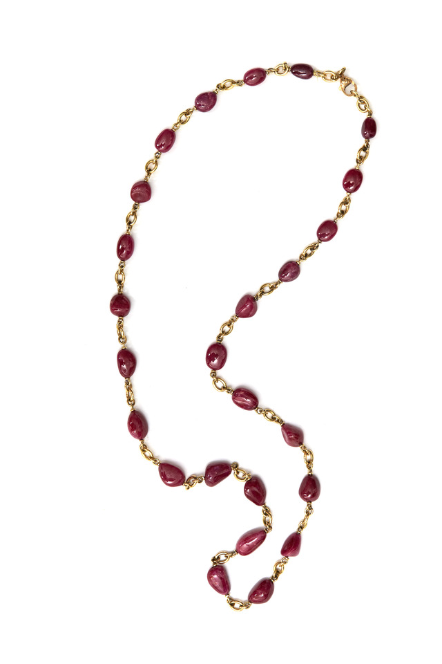 Yellow Gold Natural Ruby Bead Necklace