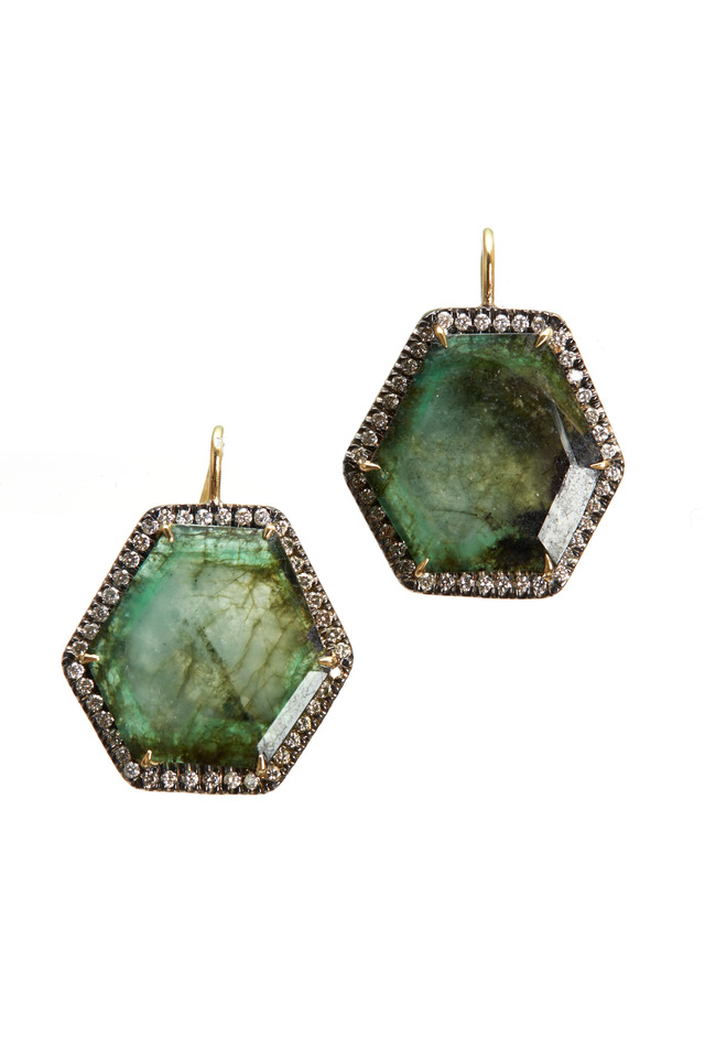 Gold Beryl Doublet Diamond Dangle Earrings