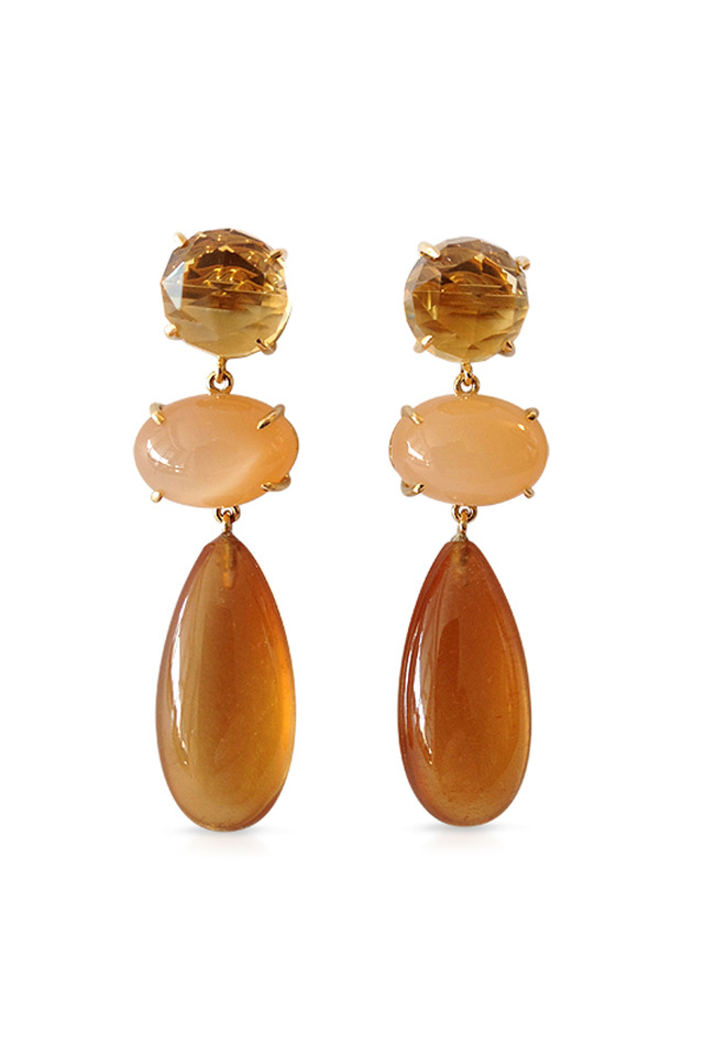 Three-Drop Orange Moonstone Earrings