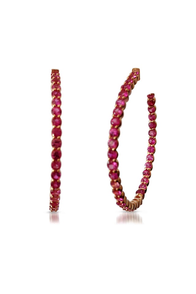Gold Pink Sapphire Hoop Earrings