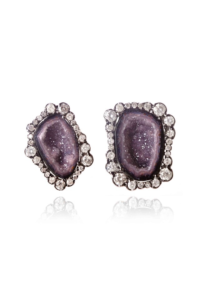 Purple Geode Irregular Diamond Stud Earrings