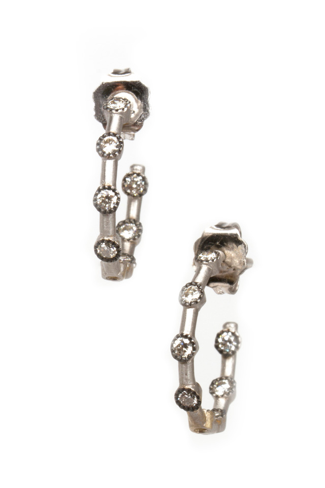 White Gold Diamond Dot Hoop Earrings