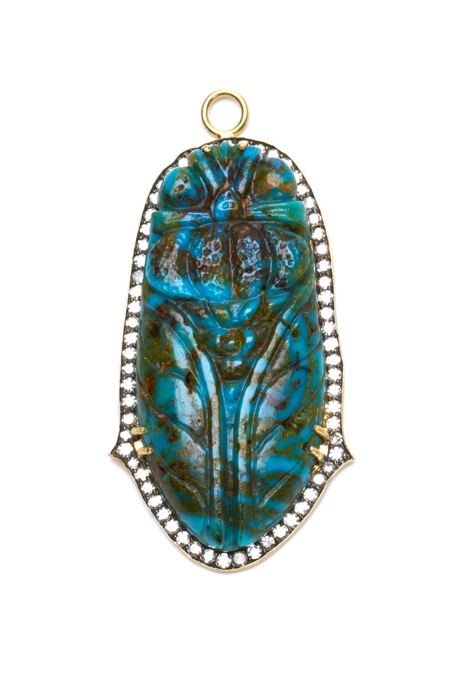 18K Gold Carved Turquoise Scarab Pendant