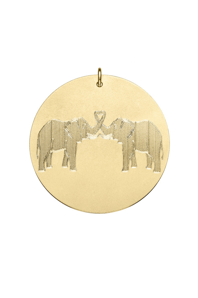 Yellow Gold Two Elephants Charm
