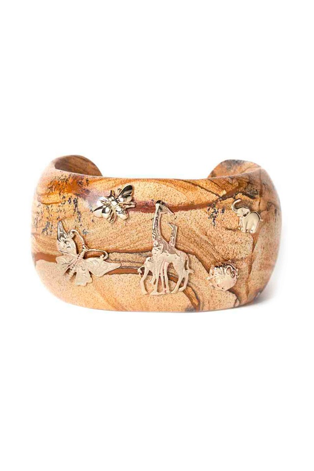 Jasper Cuff Gold Critter Charm Bracelet