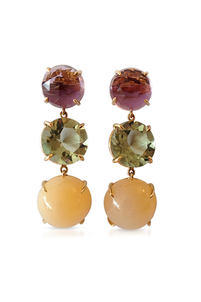 Gold Gemstone Trio Drop Earrings