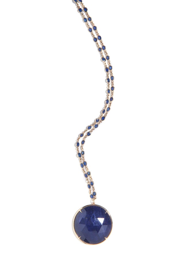 Gold Blue Chalcedony Stone Pendant