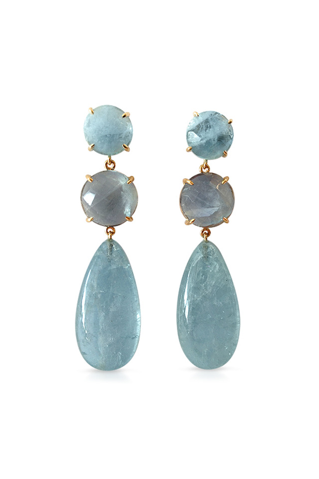 Gold Blue Chalcedony And Lapis Drop Earrings