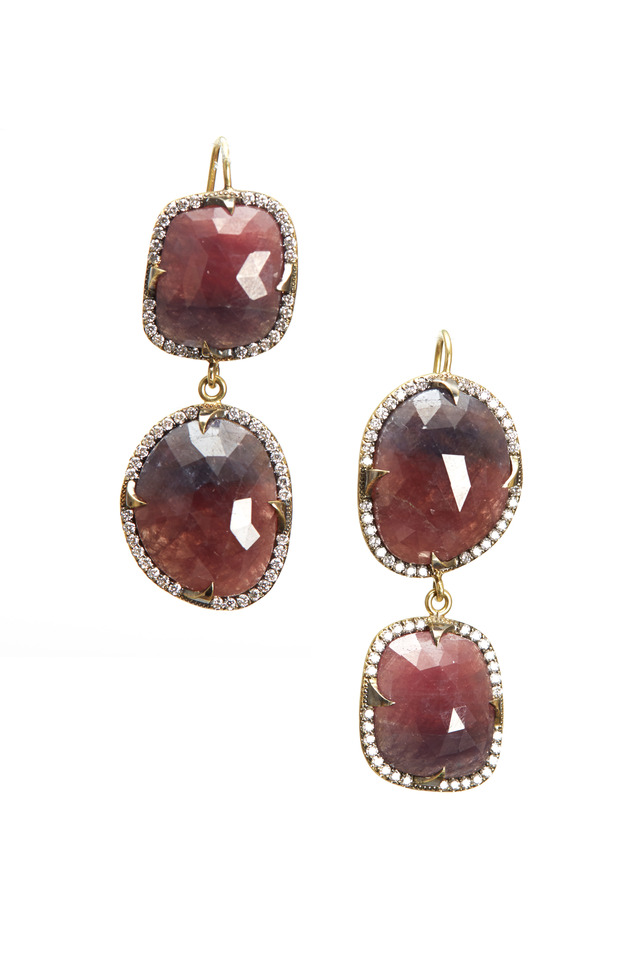 Yellow Gold Ruby Slice Diamond Earrings