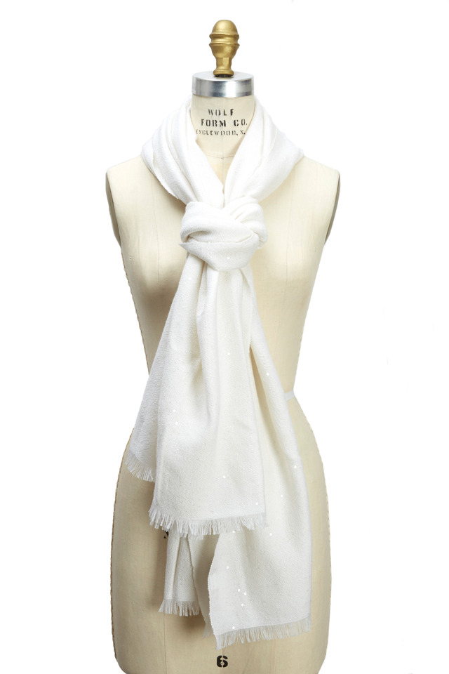 White Cashmere & Silk Pailette Scarf