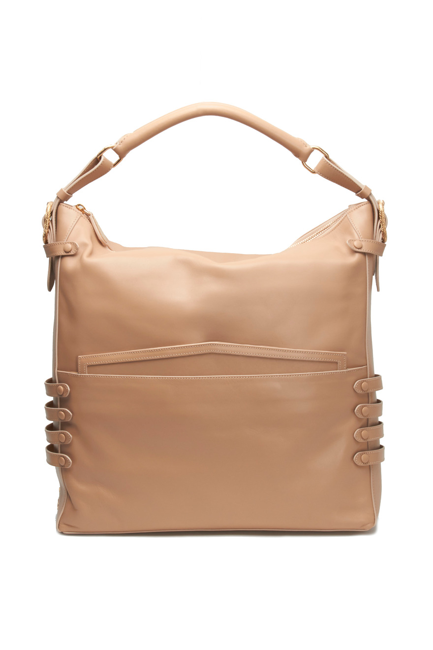 Farida Nude Leather Hobo Bag