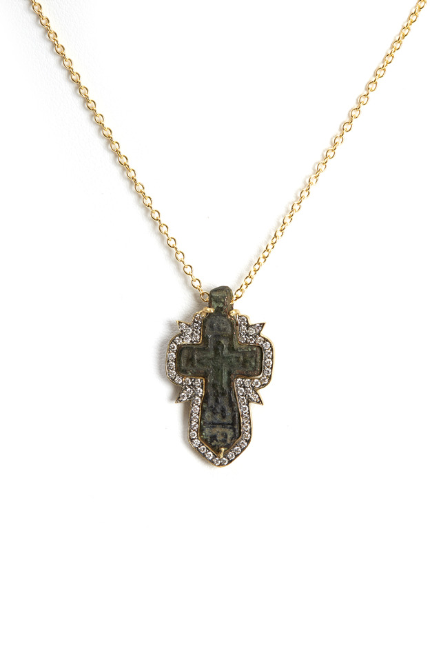 Russian Icon Bronze Cross Necklace