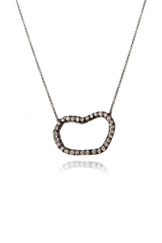 White Gold Rhodium Diamond Geode Pendant Necklace