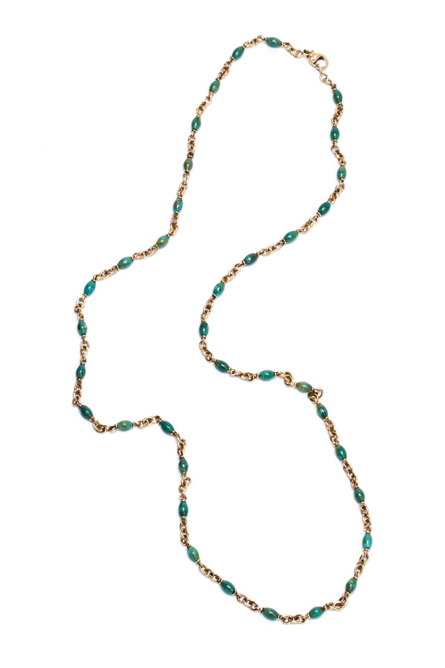 14K Yellow Gold Turquoise Bead Necklace