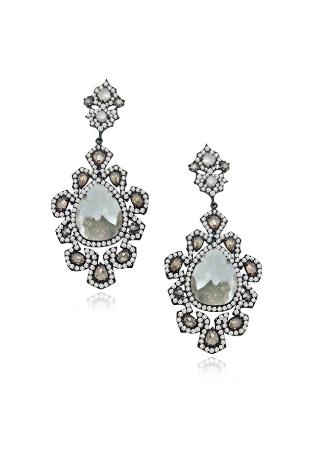 White Gold Rough Diamond Flower Earrings