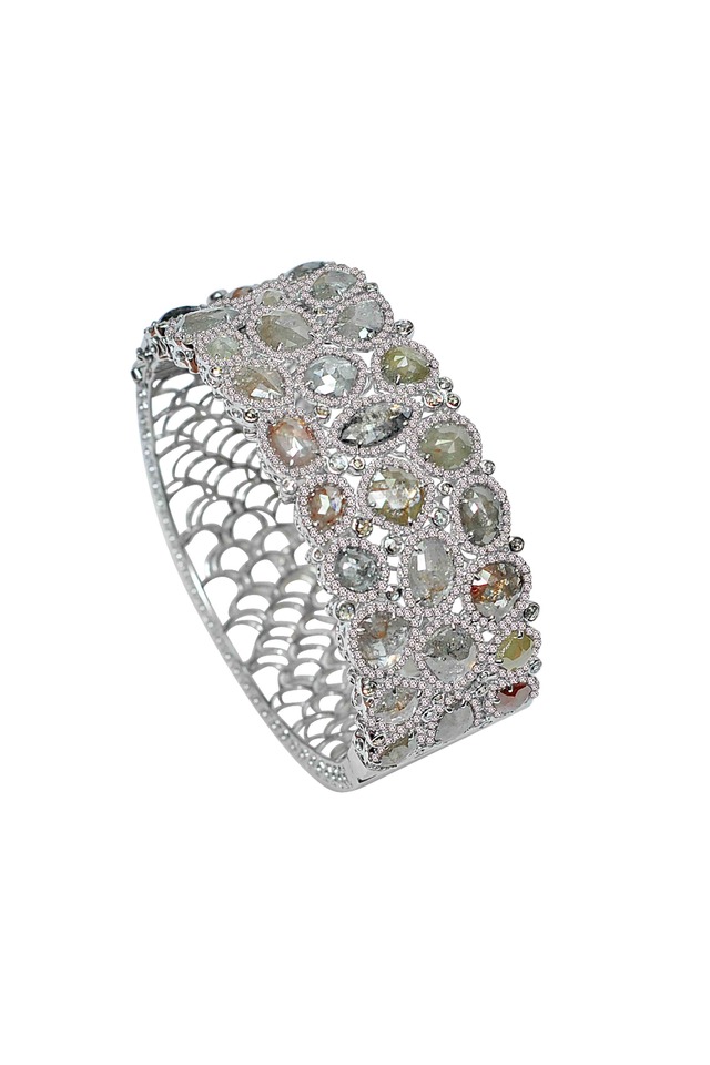 White Gold Rough Diamond Bangle Bracelet