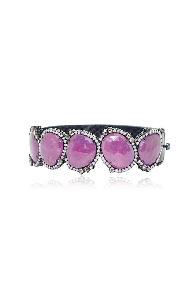 Wide Rough Sapphire & Diamond Bracelet