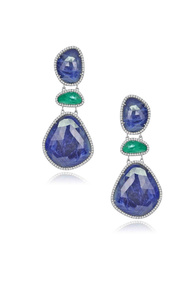 Rough Sapphire & Emerald Diamond Earrings