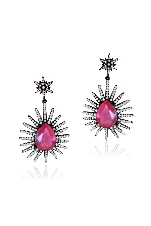 Platinum Pink Tourmaline Diamond Star Earrings
