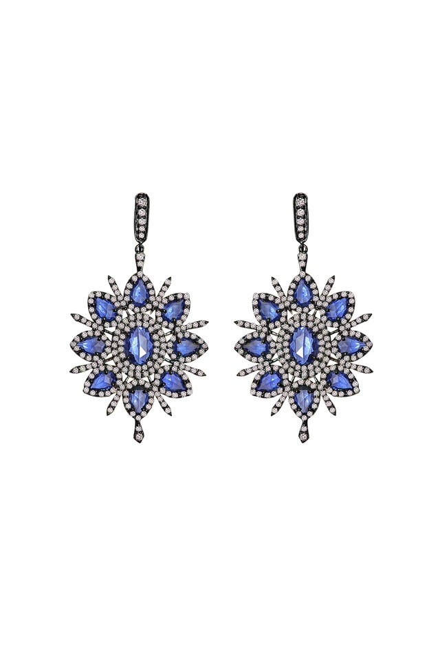 Sapphire Diamond Flower Earrings