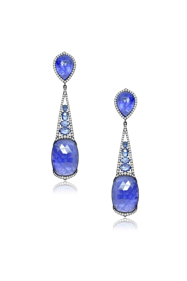 Blue Rough Sapphire Diamond Earrings