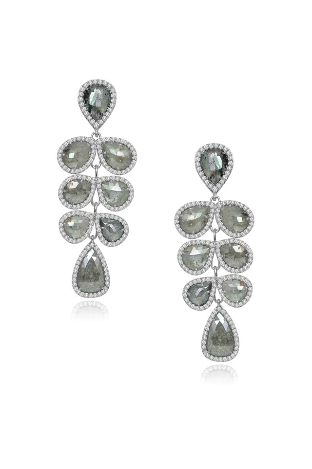 White Gold Rough Diamond Chandelier Earrings