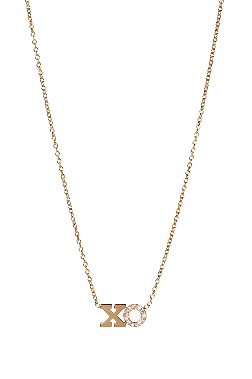 Yellow Gold Pave Diamond "XO" Necklace