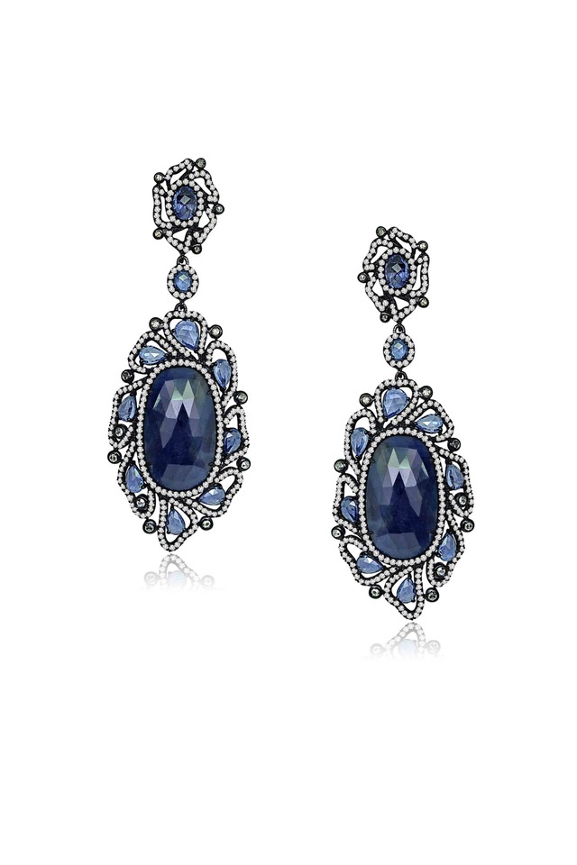 Rough Sapphire Diamond Earrings