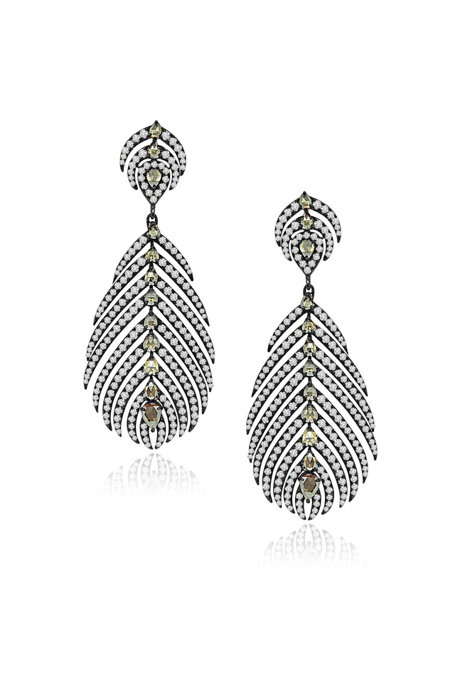 Rose Gold Feather Diamond Dangle Earrings