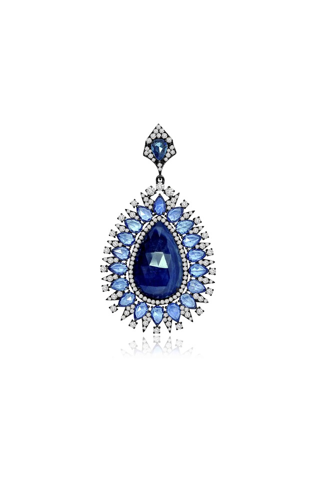 Rough Sapphire Diamond Pendant