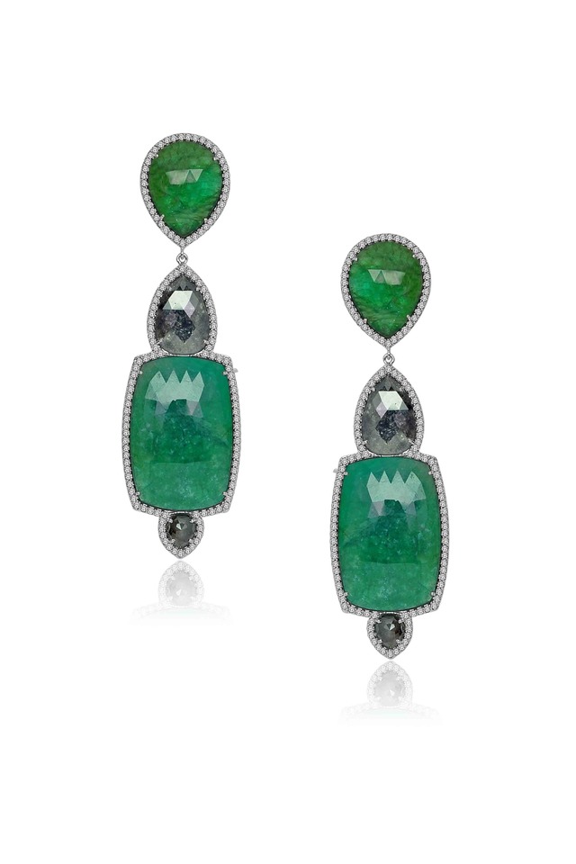 Rough Diamond Emerald Earrings