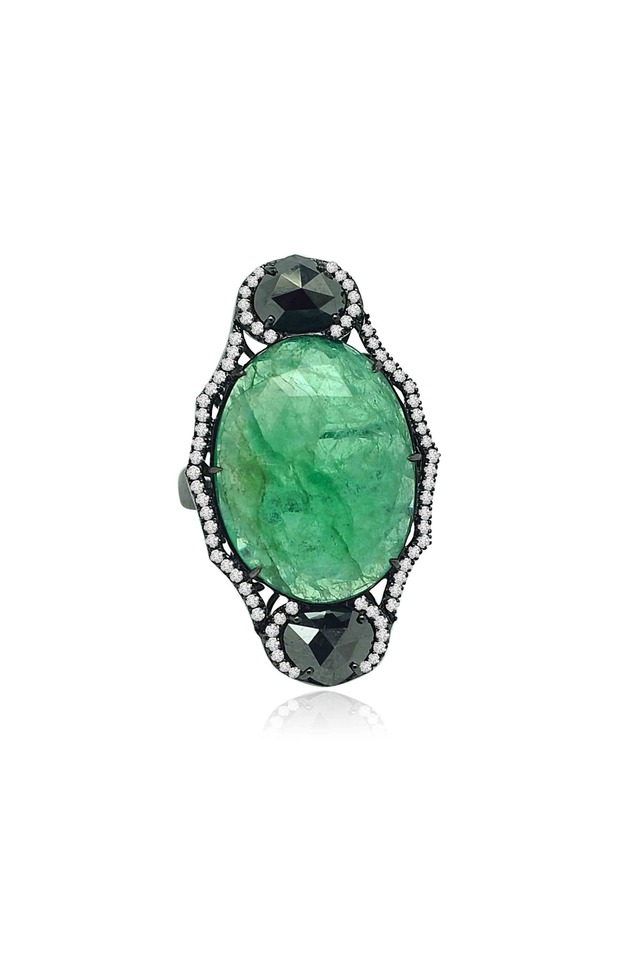 Sliced Emerald Diamond Ring