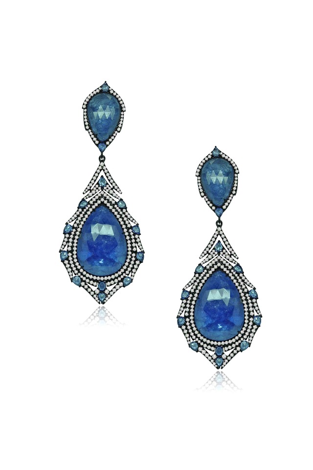 White Gold Sapphire Diamond Earrings