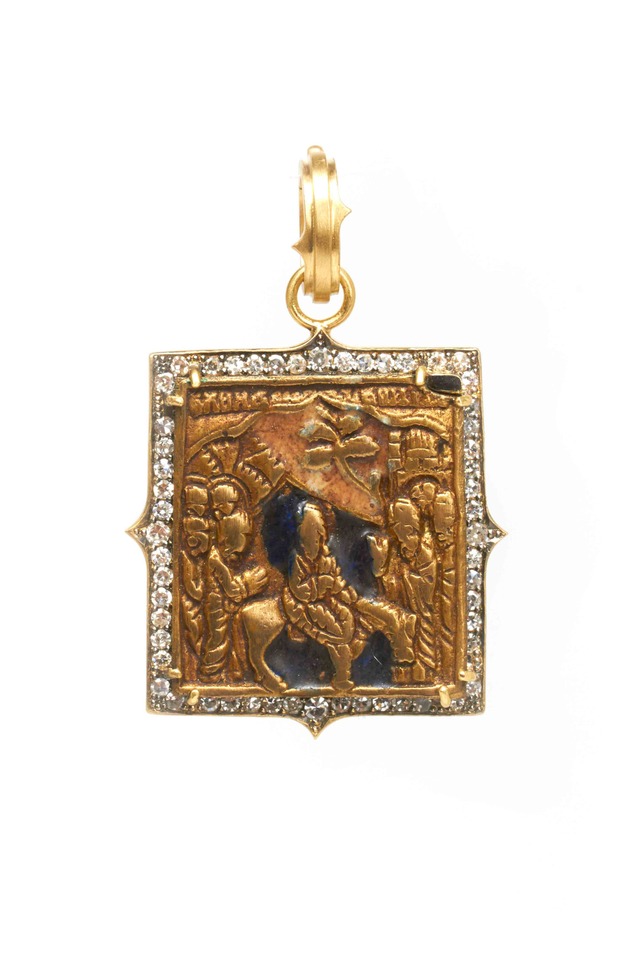 Yellow Gold Bronze Russian Icon Diamond Pendant