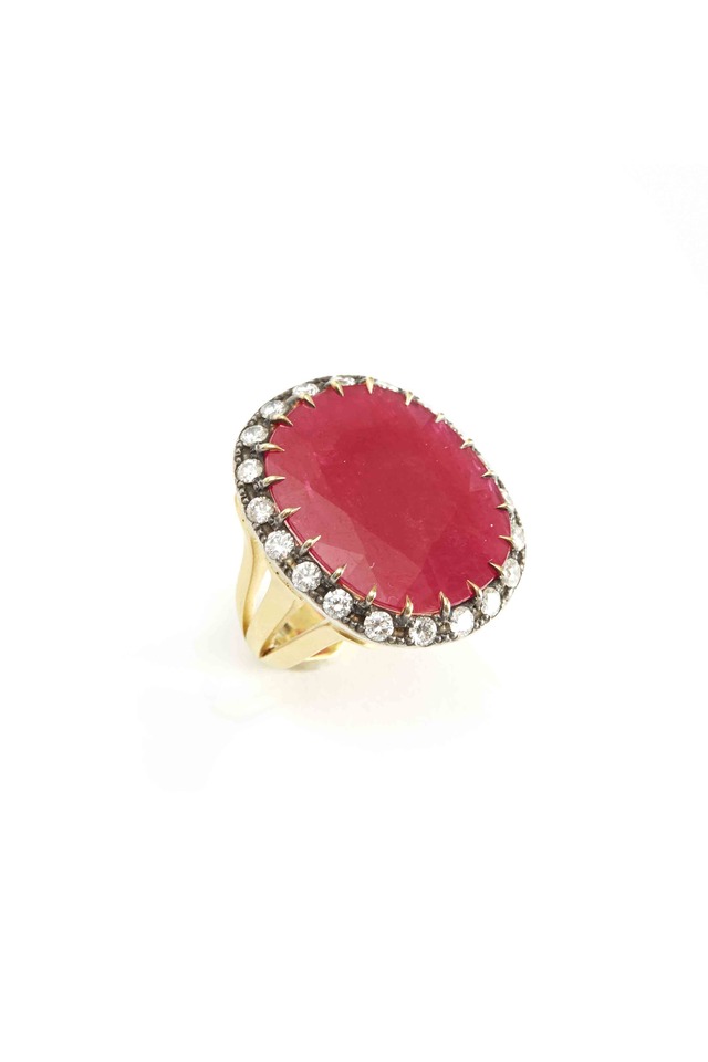 Gold Cushion Ruby Diamond Ring