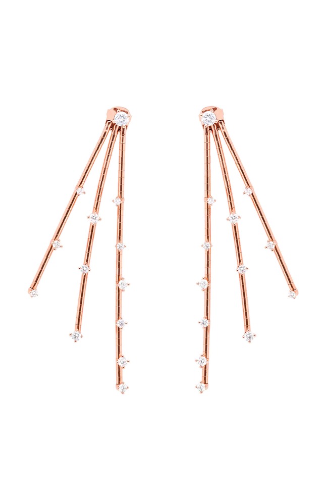 Pink Gold Coil 3 Spray Diamond Earrings
