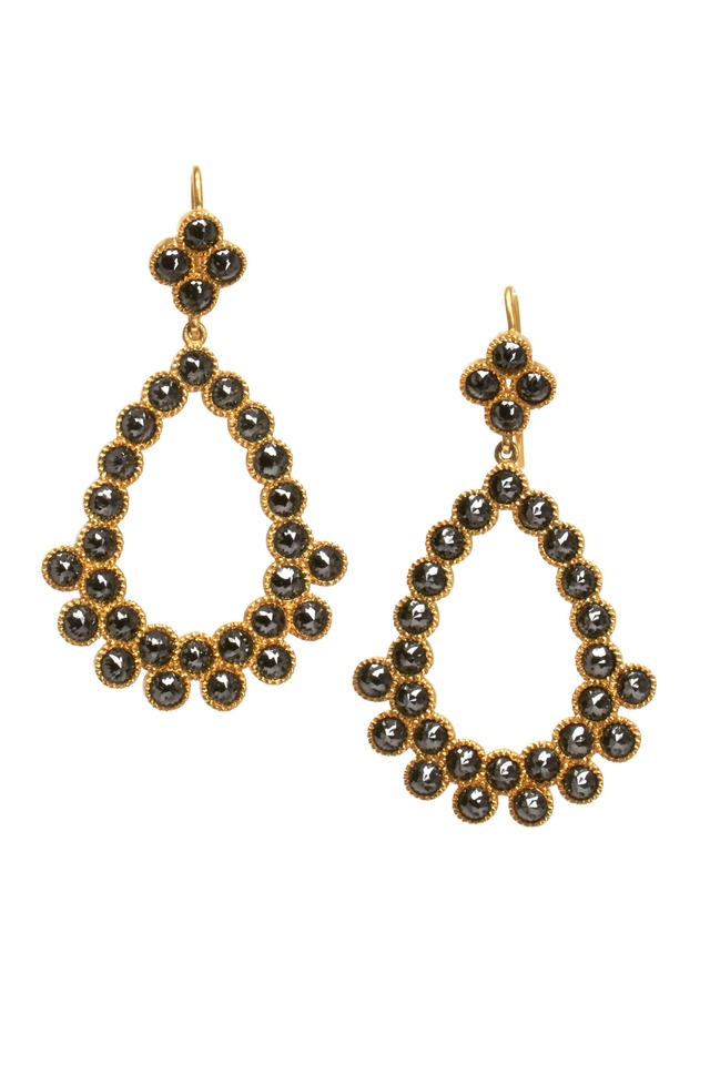 Gold Black Diamond Chandelier Earrings