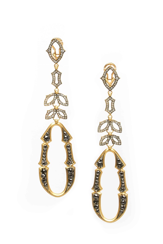 Gold Black & White Diamond Perfect Bride Earrings