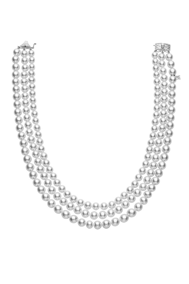 White Gold Triple Strand Pearl Necklace