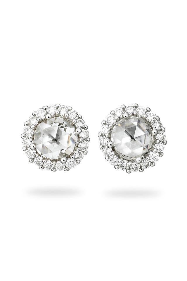 White Gold Rose-Cut White Diamond Stud Earrings